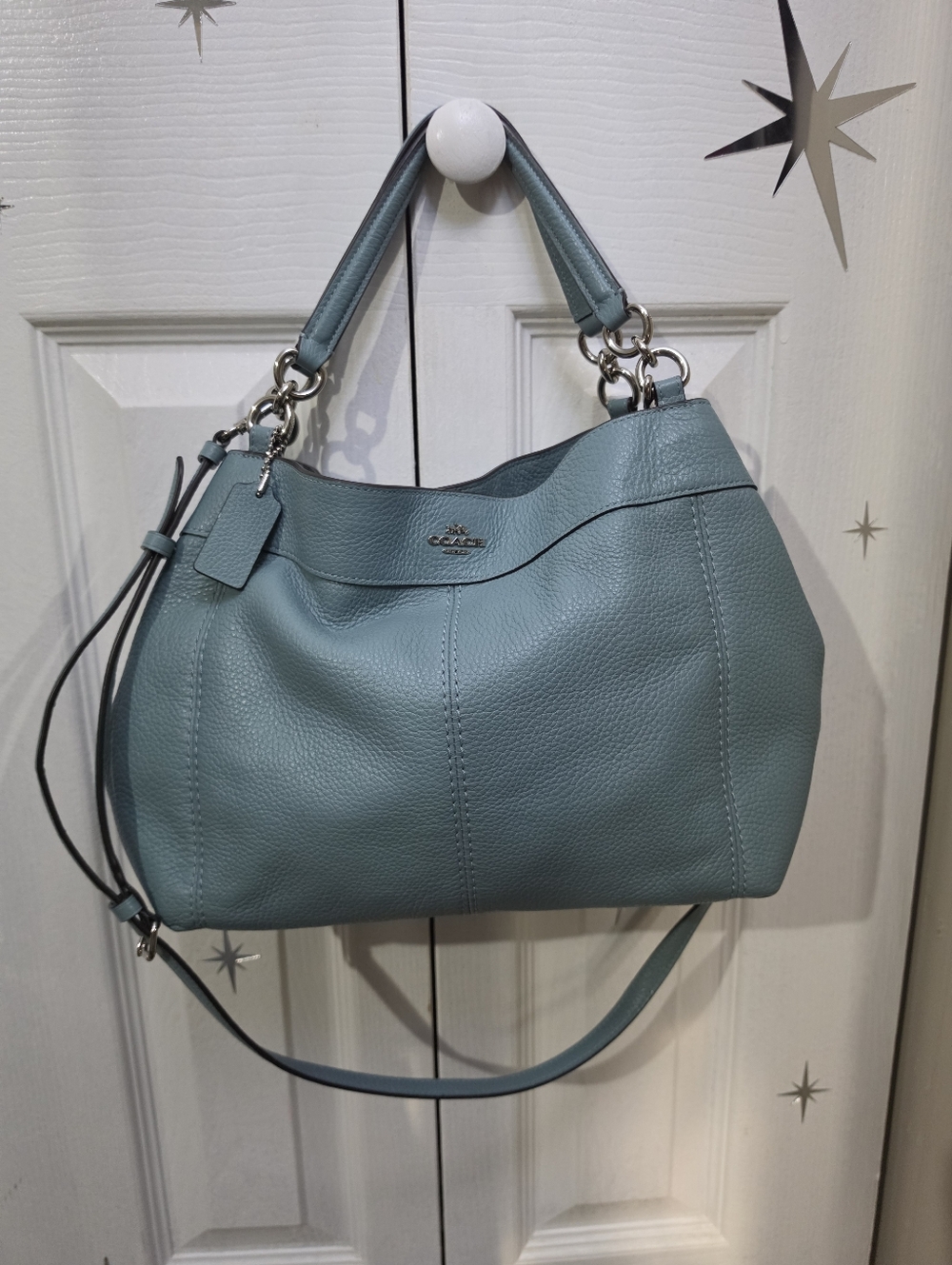 EUC Coach Small Lexy F28992 Light Blue Leather Purse Shoulder Bag Handbag
